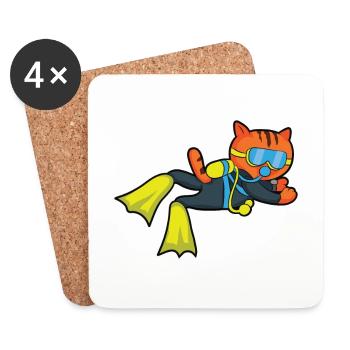 Funny Diving Scuba Diving Cat Diver - Dessous de verre (lot de 4) - blanc - Devant