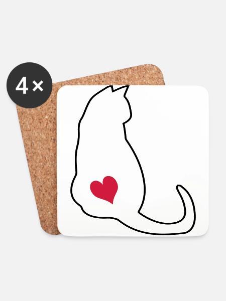 Katze - Untersetzer (4er-Set) - Weiß