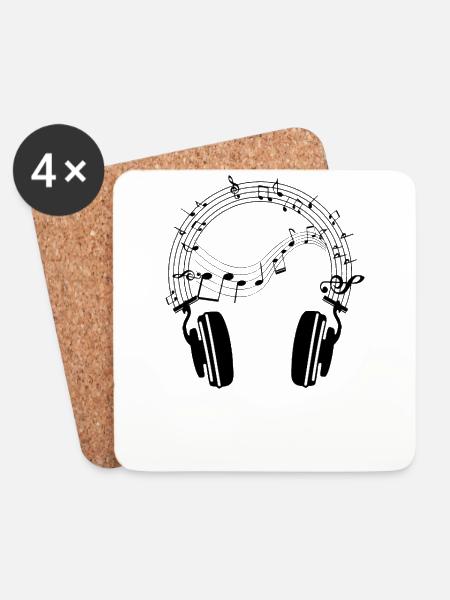 Beats & Notes: Kopfhörer-Design - Untersetzer (4er-Set) - Weiß