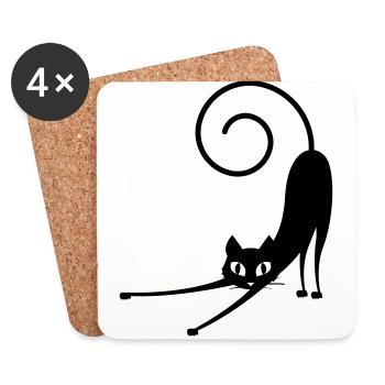 Katzen Sillhouette Katze Schwarz Geschenk Strecken - Untersetzer (4er-Set) - Weiß - Vorne