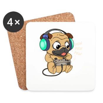 Pug Gamer Pug Pew Chien de jeu vidéo Chien de jeu - Dessous de verre (lot de 4) - blanc - Devant