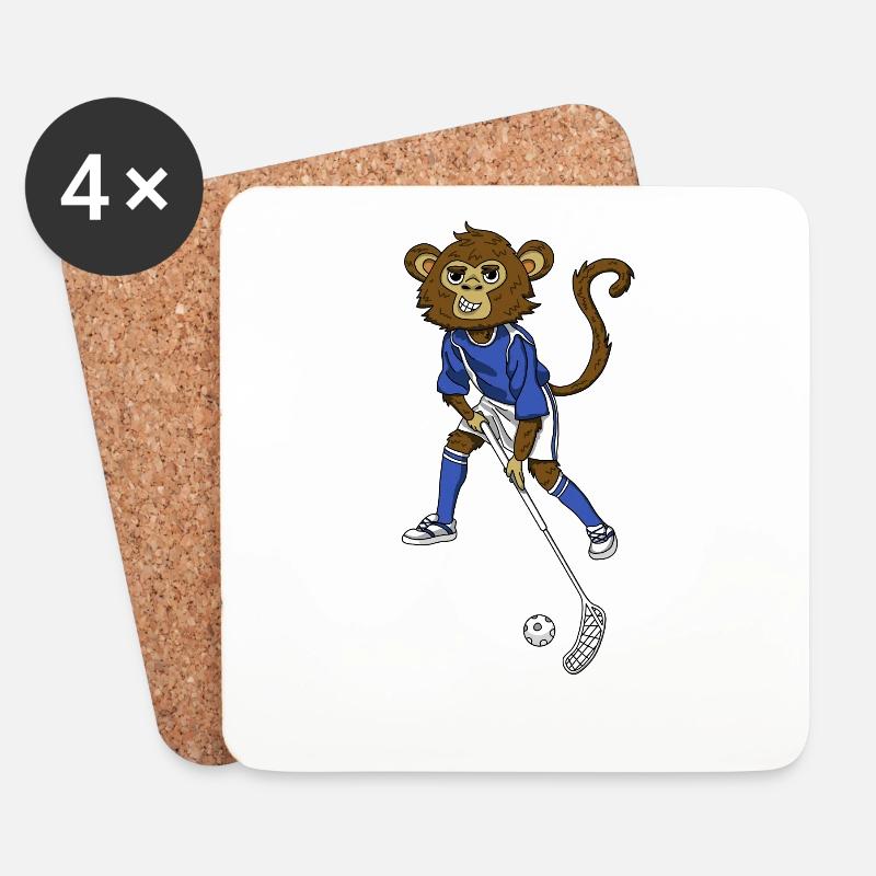 Floorball Hockey Monkey Affe - Untersetzer (4er-Set) - Weiß