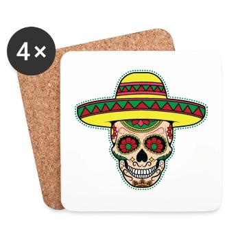 Tête de mort mexicaine en sucre - Dessous de verre (lot de 4) - blanc - Devant