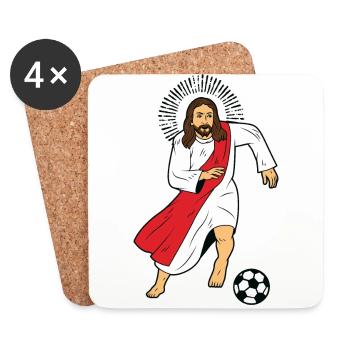 Jesus Christus Sport Soccer Fußballspieler Fußball - Untersetzer (4er-Set) - Weiß - Vorne