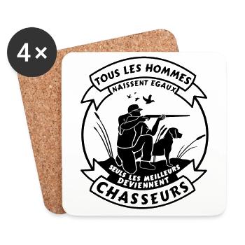 T-shirt Chasseur | Humour chasse | Sanglier - Dessous de verre (lot de 4) - blanc - Devant