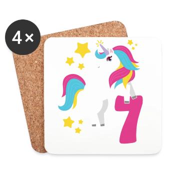 7. Geburtstag Einhorn Ich Bin Schon 7 Geschenk - Untersetzer (4er-Set) - Weiß - Vorne