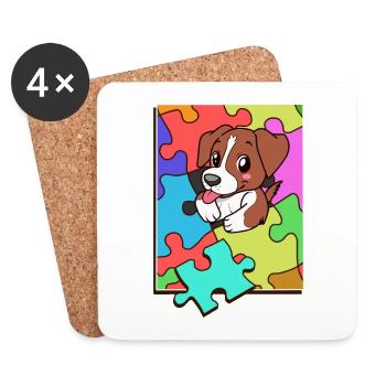 Beagle Puzzle Puzzeln Bunt Hund - Untersetzer (4er-Set) - Weiß - Vorne