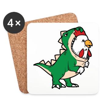 Coq de poulet Dino en costume de dinosaure T-Rex Dino - Dessous de verre (lot de 4) - blanc - Devant