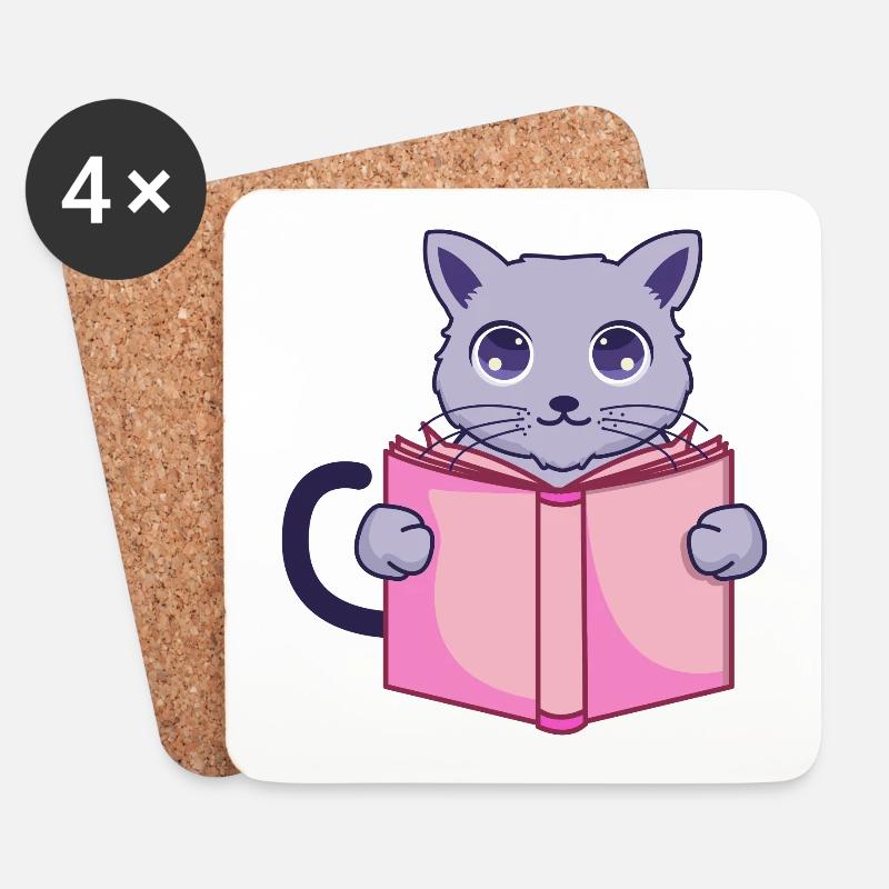 Buchkatze - Untersetzer (4er-Set) - Weiß