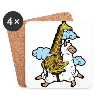 Giraffe ride Lama Alpaka Giraffe reitet Lama - Untersetzer (4er-Set) - Weiß - Vorne
