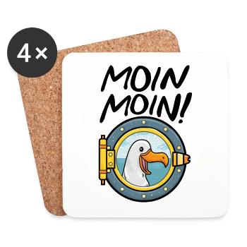 Moin Moin Möwe Anker Ostsee Nordsee Schiffsluke - Untersetzer (4er-Set) - Weiß - Vorne