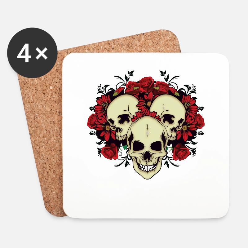 GOTHIC Skull Roses - Untersetzer (4er-Set) - Weiß