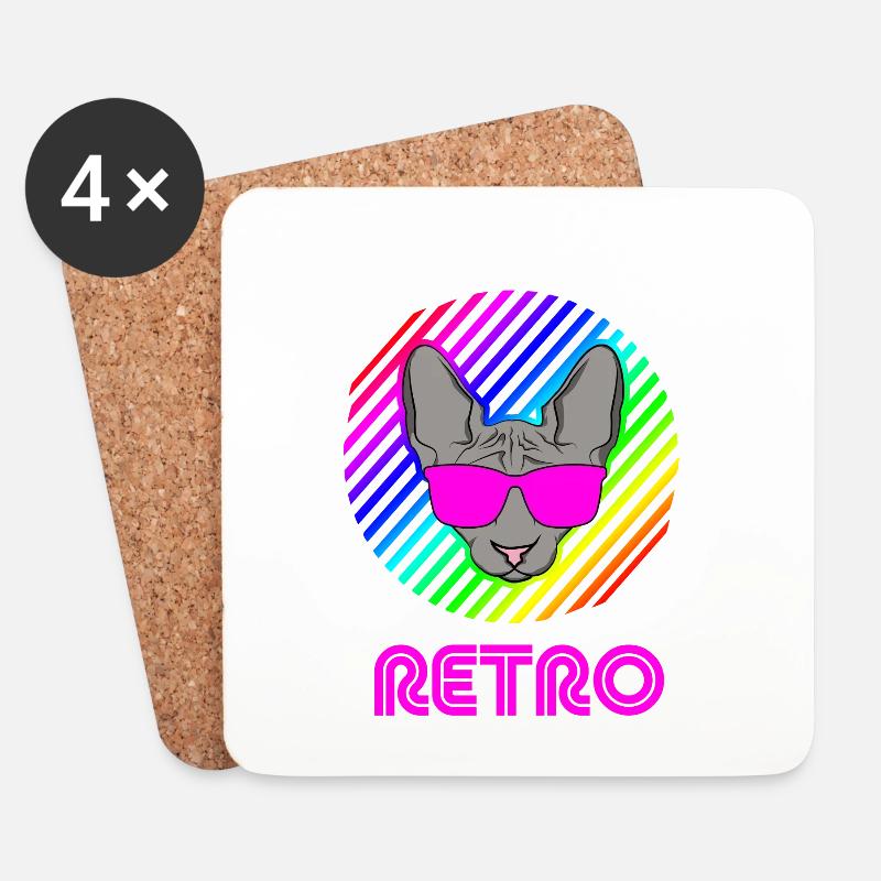 Retro Cat Katze der 90er - Untersetzer (4er-Set) - Weiß