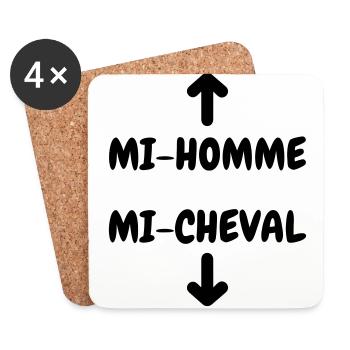 Mi homme Mi cheval - Humour - Drôle - Blague - Fun - Dessous de verre (lot de 4) - blanc - Devant