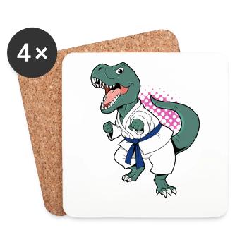 T Rex Karate Arts Martiaux Dino Dinosaure Combattant - Dessous de verre (lot de 4) - blanc - Devant