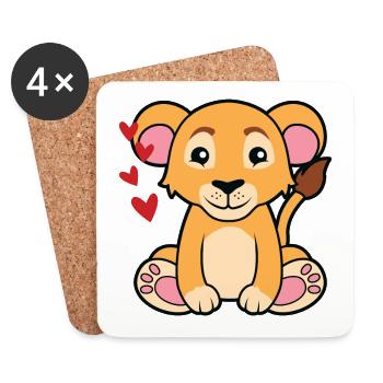petit lion doux bébé lion - Dessous de verre (lot de 4) - blanc - Devant