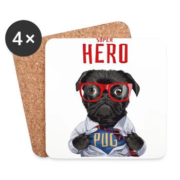 Pug, funny dog, superhero - Coasters (set of 4) - white - Front