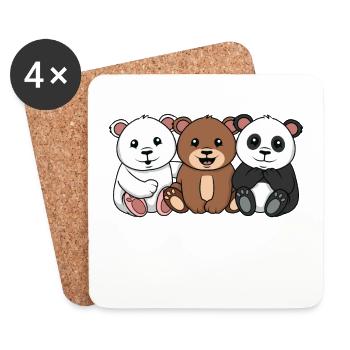 3 Bears 3 Ours Panda - Dessous de verre (lot de 4) - blanc - Devant