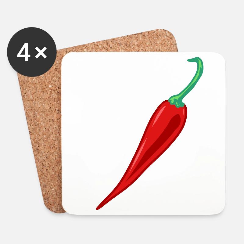 Chili Peperoni Chilli Schote Paprika scharf - Untersetzer (4er-Set) - Weiß