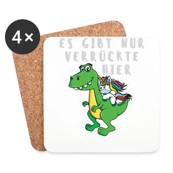 Es gibt nur verrückte hier Einhorn und Drache - Untersetzer (4er-Set) - Weiß - Vorne