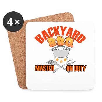 Backyard BBQ Master At the Grill Barbecue Griller - Coasters (set of 4) - white - Front