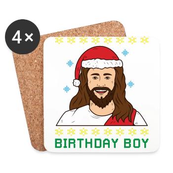 BIRTHDAY BOY Jesus ugly christmas - Coasters (set of 4) - white - Front