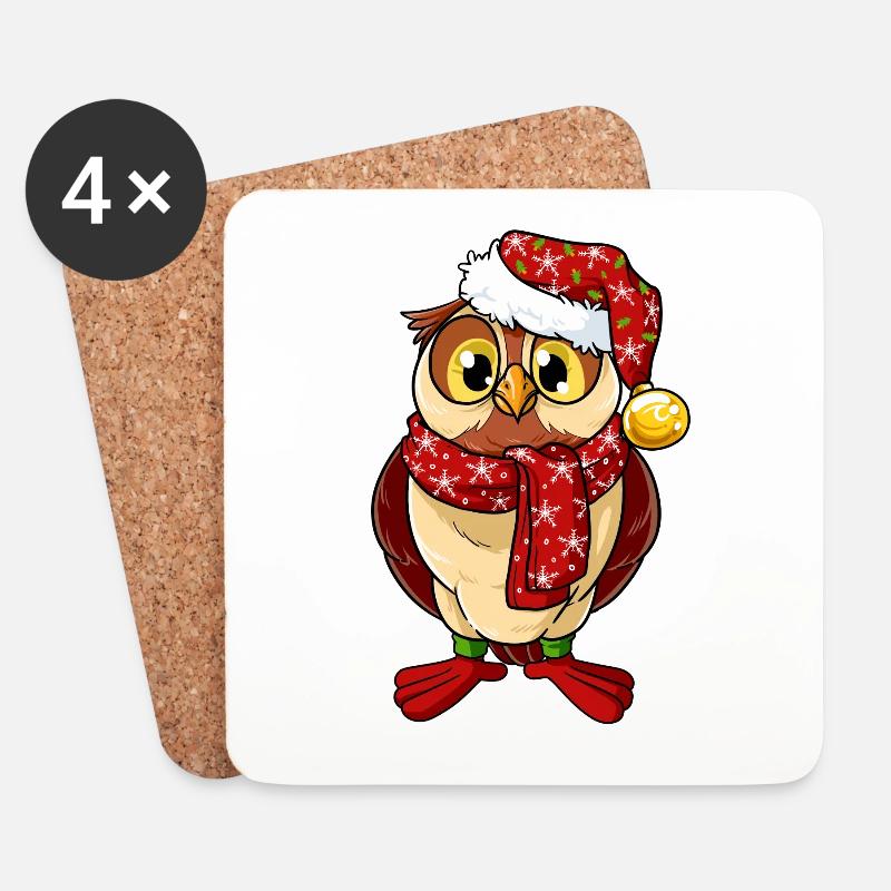 Weihnachtseule Weihnachten Eule Uhu Vogel Advent - Untersetzer (4er-Set) - Weiß