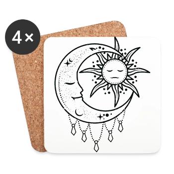 sun moon sun moon good night meditation crescent - Coasters (set of 4) - white - Front
