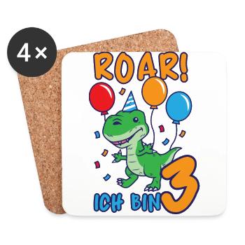 Roar I am 3 years Dino birthday present - Coasters (set of 4) - white - Front