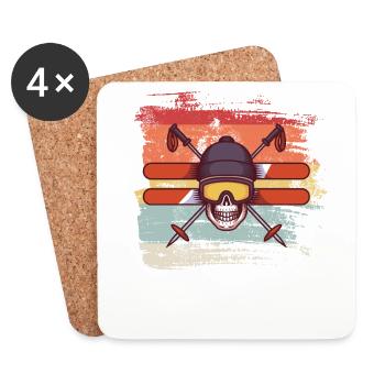 Skiing cool skull skull retro gift - Coasters (set of 4) - white - Front
