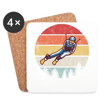 Ski rétro ski skieur cadeau ski - Dessous de verre (lot de 4) - blanc - Devant