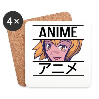 Manga girl avec le mot Anime en japonais Kanji - Dessous de verre (lot de 4) - blanc - Devant