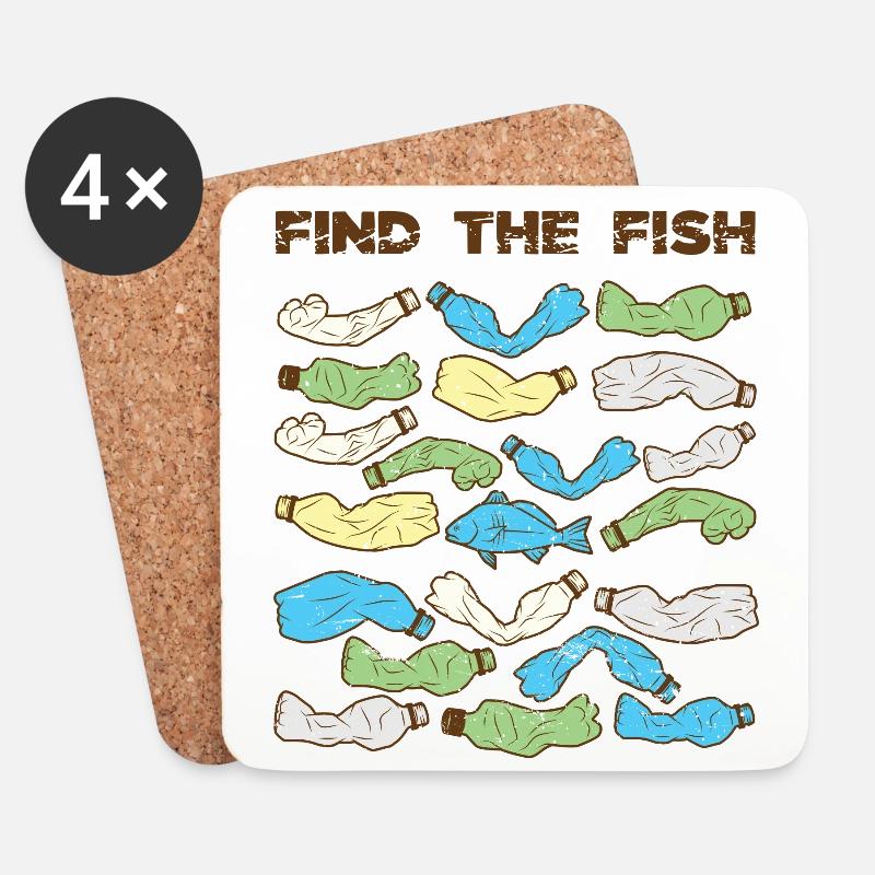 Find the Fish Plastik Fisch Umweltverschmutzung - Untersetzer (4er-Set) - Weiß