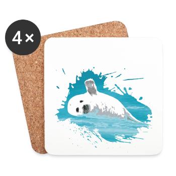 Phoque de la mer du Nord Baby Moin Mer Baltique - Dessous de verre (lot de 4) - blanc - Devant