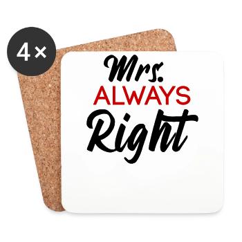 Mrs Always Right Couple Valentine's Day Gift - Coasters (set of 4) - white - Front