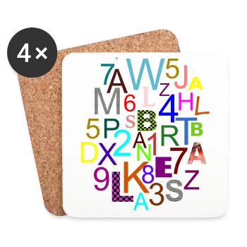 Fleda Mouse Design: Letters - Numbers - mix - Coasters (set of 4) - white - Front