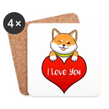 Shiba Inu Uni chien coeur amour langue I cadeau - Dessous de verre (lot de 4) - blanc - Devant