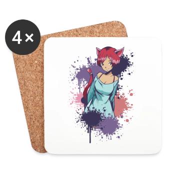 Neko girl anime personnage de bande dessinée fille avec un arc - Dessous de verre (lot de 4) - blanc - Devant