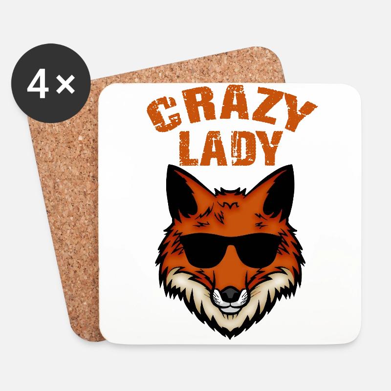 Fox Crazy Lady - Untersetzer (4er-Set) - Weiß