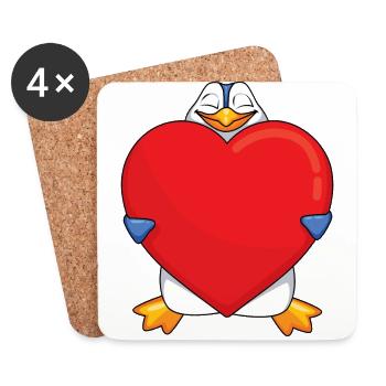 Pinguin mit RIESEN Herz - Untersetzer (4er-Set) - Weiß - Vorne