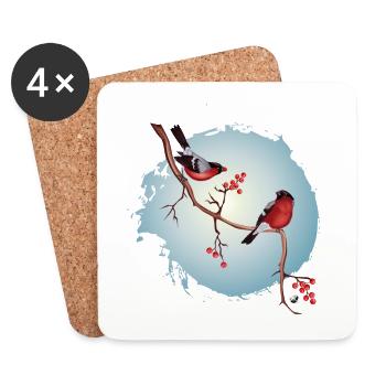 Une paire de bouvreuils sur une branche avec des baies - Dessous de verre (lot de 4) - blanc - Devant
