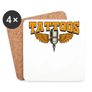 aiguille de tatouage - Dessous de verre (lot de 4) - blanc - Devant