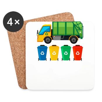 Camion à ordures - Dessous de verre (lot de 4) - blanc - Devant