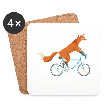 Fox On Bike Bicycle Cycling Fox - Coasters (set of 4) - white - Front