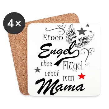 Mama Engel Flügel Muttertag Geschenk Spruch - Untersetzer (4er-Set) - Weiß - Vorne