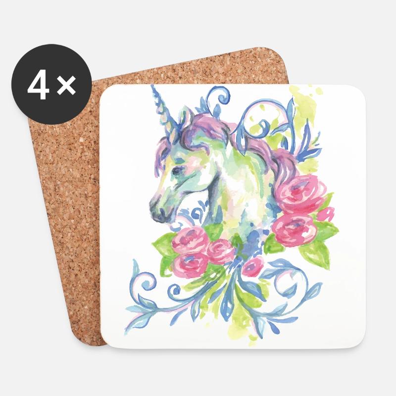 EINHORN AQUARELL - Untersetzer (4er-Set) - Weiß