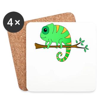 Chameleon on a branch - Coasters (set of 4) - white - Front