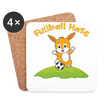 Fußball Hase jubelt! Ostern & Europameisterschaft! - Untersetzer (4er-Set) - Weiß - Vorne