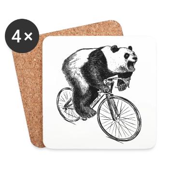 Panda sur un vélo cycliste vélo vélo - Dessous de verre (lot de 4) - blanc - Devant