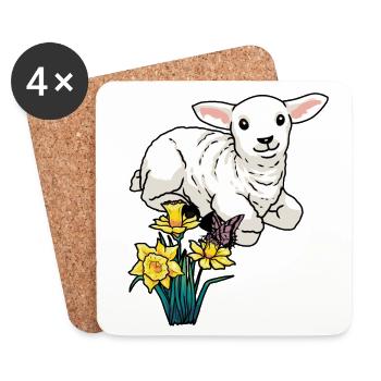 Baby Lamb Sheep Easter Children Happy Easter - Coasters (set of 4) - white - Front